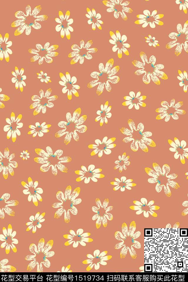 花卉小雏菊大牌风传统印花华亿平台下载（图片编号: 1519734） - 瓦栏（Walan）