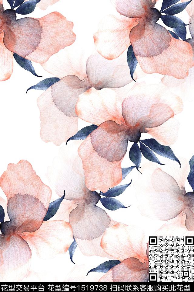 抽象花卉大牌风小清新数码印花华亿平台下载（图片编号: 1519738） - 瓦栏（Walan）