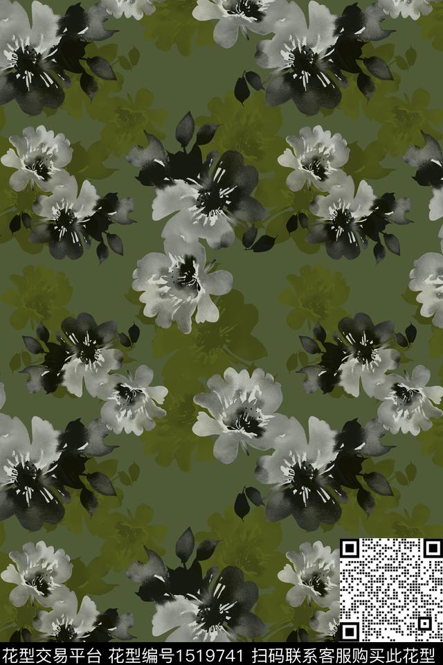 彩底花卉大牌风水彩数码印花华亿平台下载（图片编号: 1519741） - 瓦栏（Walan）