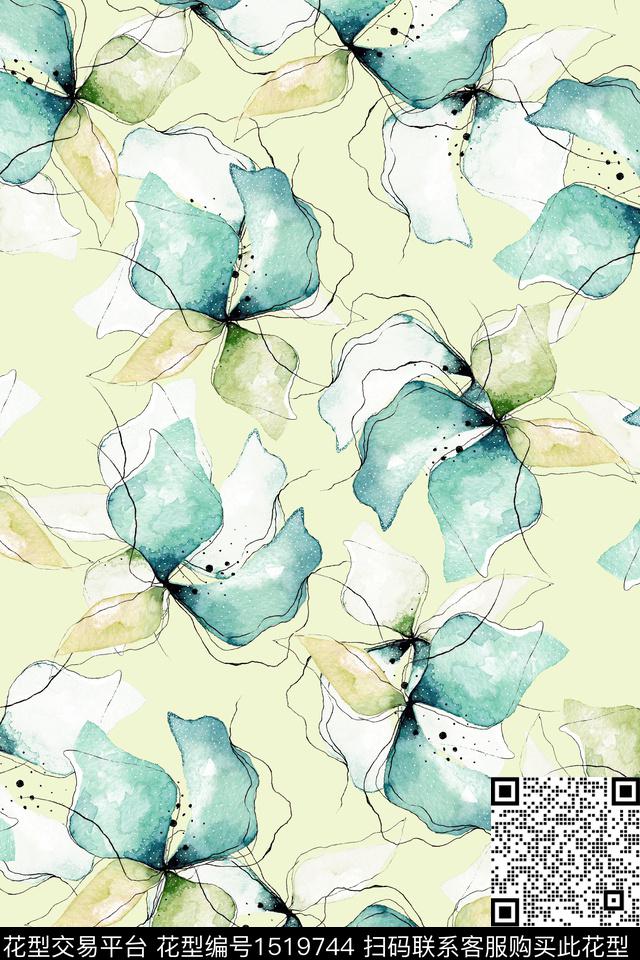 抽象花卉大牌风小清新数码印花华亿平台下载（图片编号: 1519744） - 瓦栏（Walan）