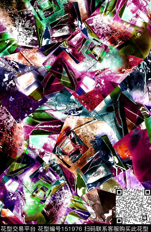 水晶立方冰块彩色数码印花华亿平台下载（图片编号: 151976） - 瓦栏（Walan）