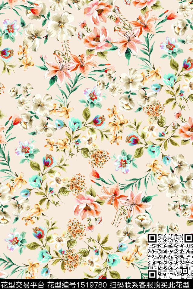 花卉小清新真丝数码印花华亿平台下载（图片编号: 1519780） - 瓦栏（Walan）