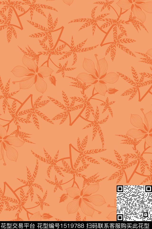 民族花卉写意时尚数码印花华亿平台下载（图片编号: 1519788） - 瓦栏（Walan）