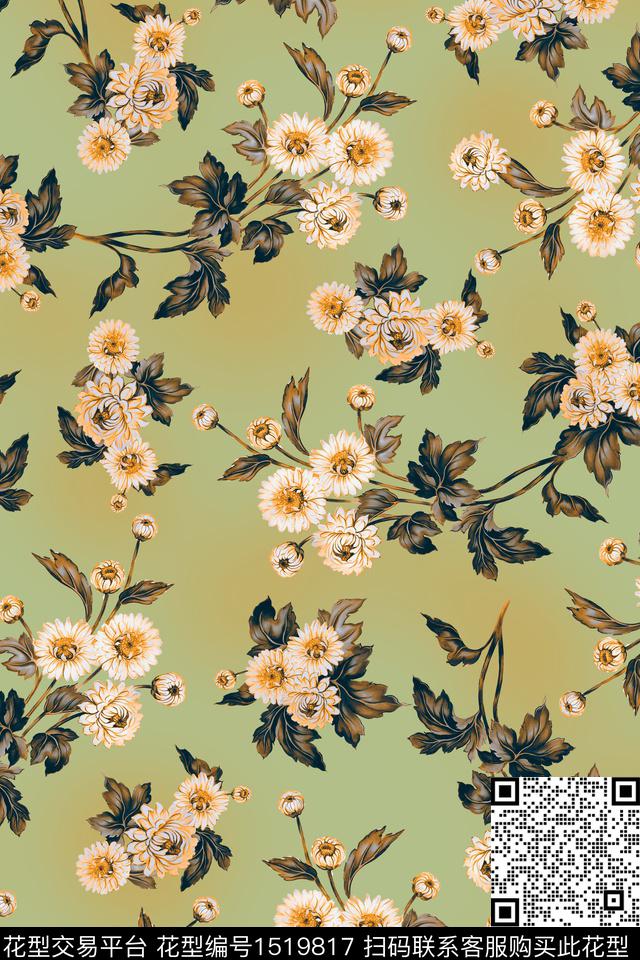 花卉小雏菊年轻女性数码印花华亿平台下载（图片编号: 1519817） - 瓦栏（Walan）