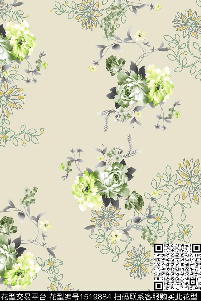 大牌风小清新真丝数码印花华亿平台下载（图片编号: 1519884） - 瓦栏（Walan）