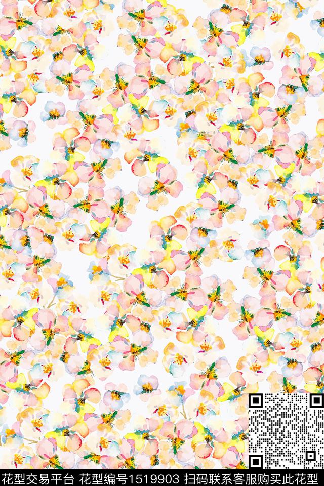 田园简约清爽底花卉数码印花华亿平台下载（图片编号: 1519903） - 瓦栏（Walan）
