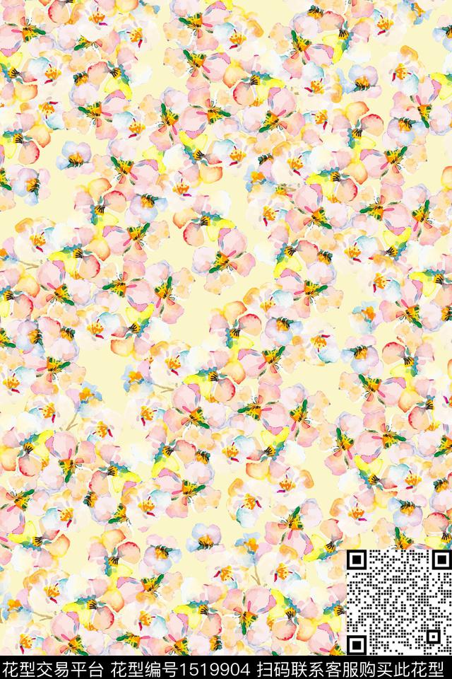 简约清爽底花卉年轻女性数码印花华亿平台下载（图片编号: 1519904） - 瓦栏（Walan）