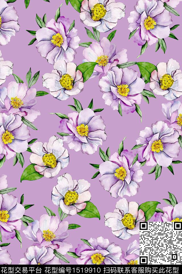 花卉小清新真丝数码印花华亿平台下载（图片编号: 1519910） - 瓦栏（Walan）