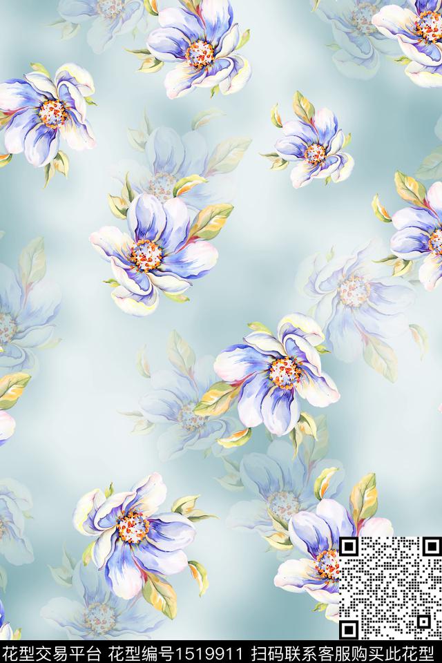 花卉小清新真丝数码印花华亿平台下载（图片编号: 1519911） - 瓦栏（Walan）