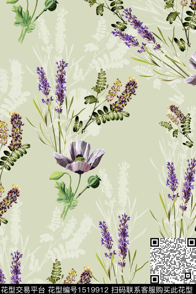 花卉小清新真丝数码印花华亿平台下载（图片编号: 1519912） - 瓦栏（Walan）