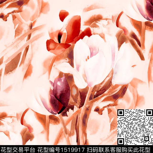 荷花郁金香水彩花卉数码印花华亿平台下载（图片编号: 1519917） - 瓦栏（Walan）