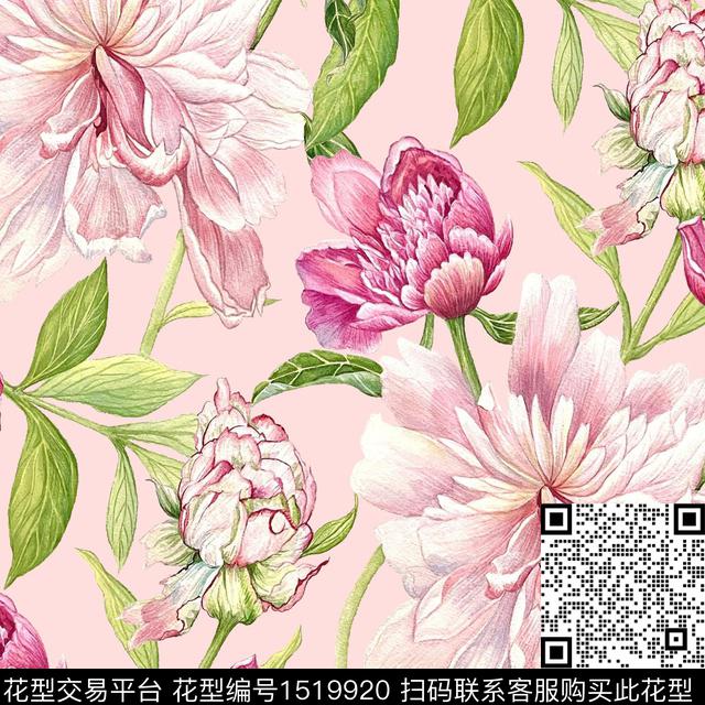 手绘大花大花数码印花华亿平台下载（图片编号: 1519920） - 瓦栏（Walan）