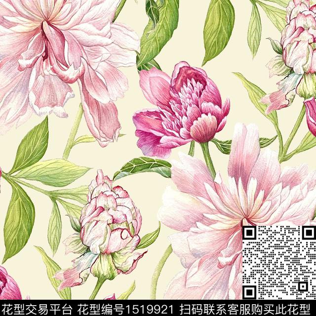 牡丹手绘大花大花数码印花华亿平台下载（图片编号: 1519921） - 瓦栏（Walan）