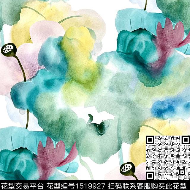 荷花郁金香水彩花卉数码印花华亿平台下载（图片编号: 1519927） - 瓦栏（Walan）