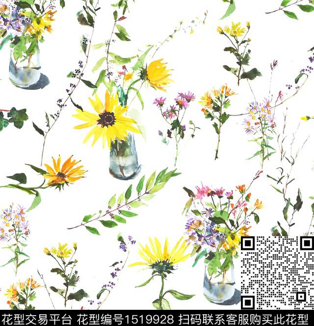 小碎花水彩花卉清新淡雅数码印花华亿平台下载（图片编号: 1519928） - 瓦栏（Walan）