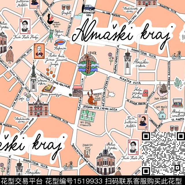 地图map夏威夷风数码印花华亿平台下载（图片编号: 1519933） - 瓦栏（Walan）