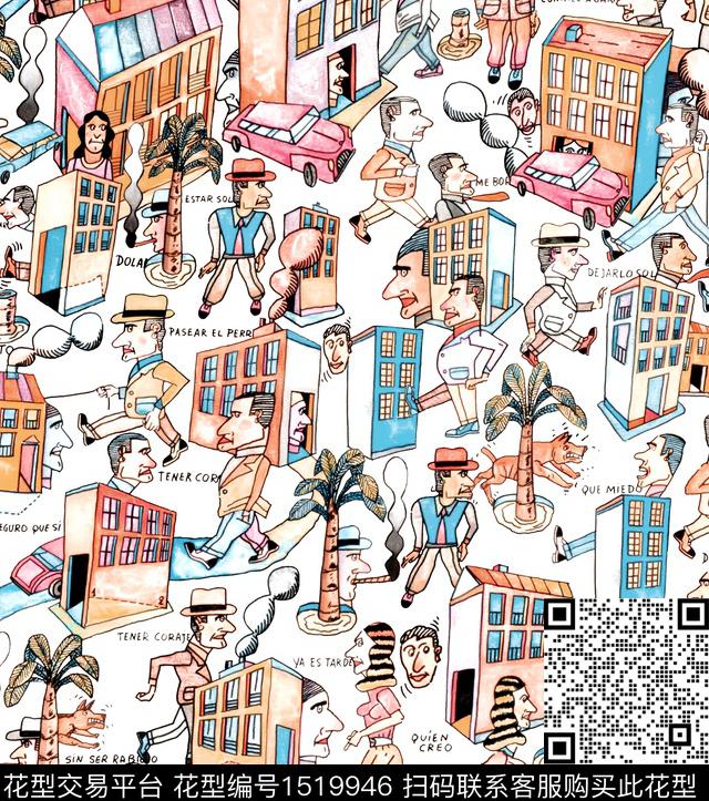 卡通人物接头趣味搞怪数码印花华亿平台下载（图片编号: 1519946） - 瓦栏（Walan）