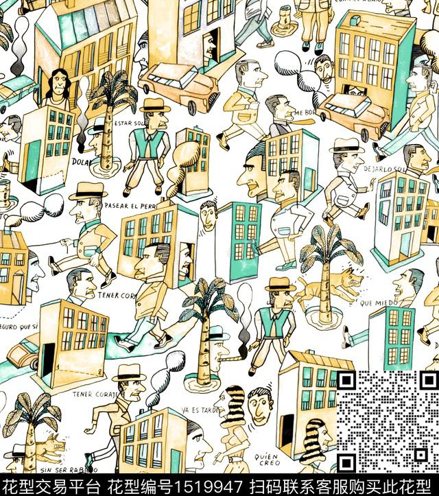 卡通人物接头趣味搞怪数码印花华亿平台下载（图片编号: 1519947） - 瓦栏（Walan）