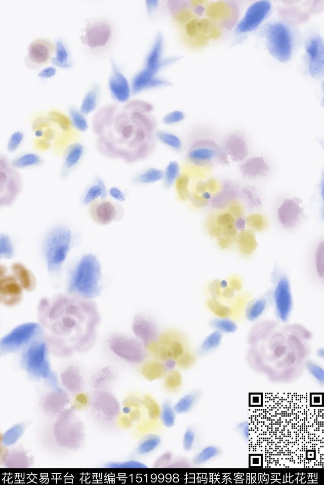 笔触花卉抽象数码印花华亿平台下载（图片编号: 1519998） - 瓦栏（Walan）