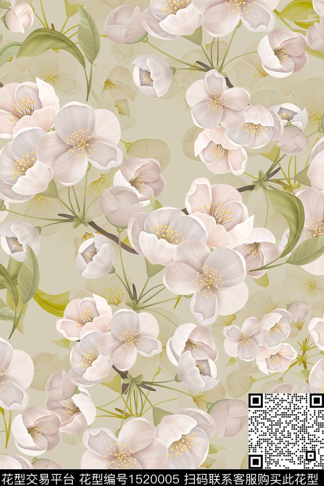 小清新花手绘花卉数码印花华亿平台下载（图片编号: 1520005） - 瓦栏（Walan）