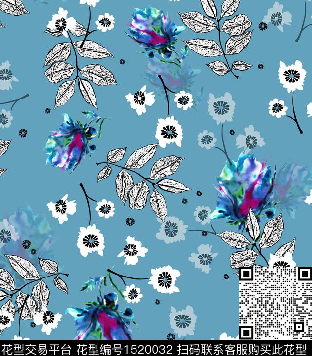 连衣裙女装花卉数码印花华亿平台下载（图片编号: 1520032） - 瓦栏（Walan）