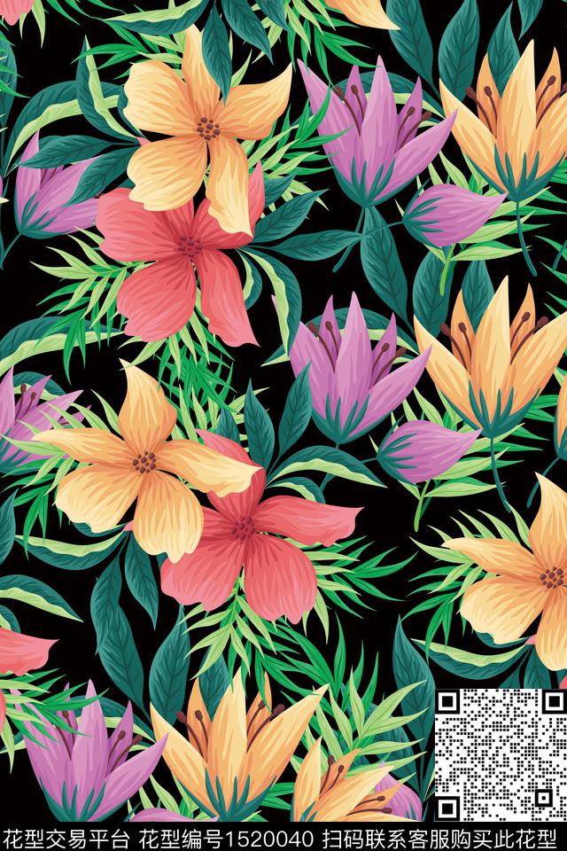 绿植树叶花卉大牌风数码印花华亿平台下载（图片编号: 1520040） - 瓦栏（Walan）