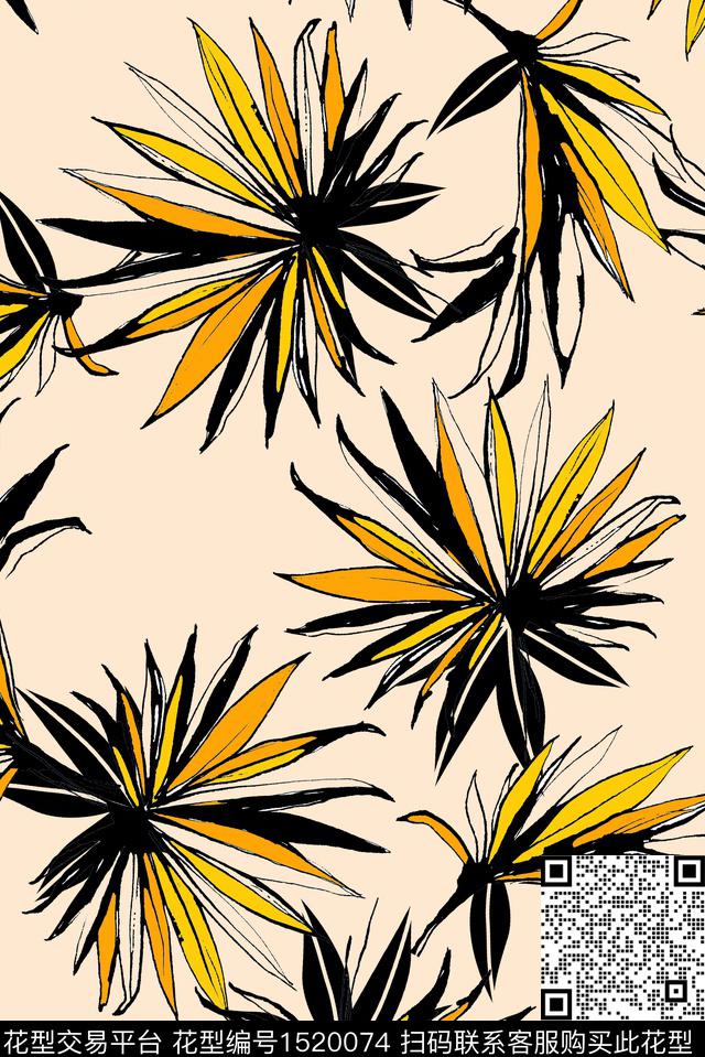 热带华亿平台年轻时尚绿植树叶传统印花华亿平台下载（图片编号: 1520074） - 瓦栏（Walan）