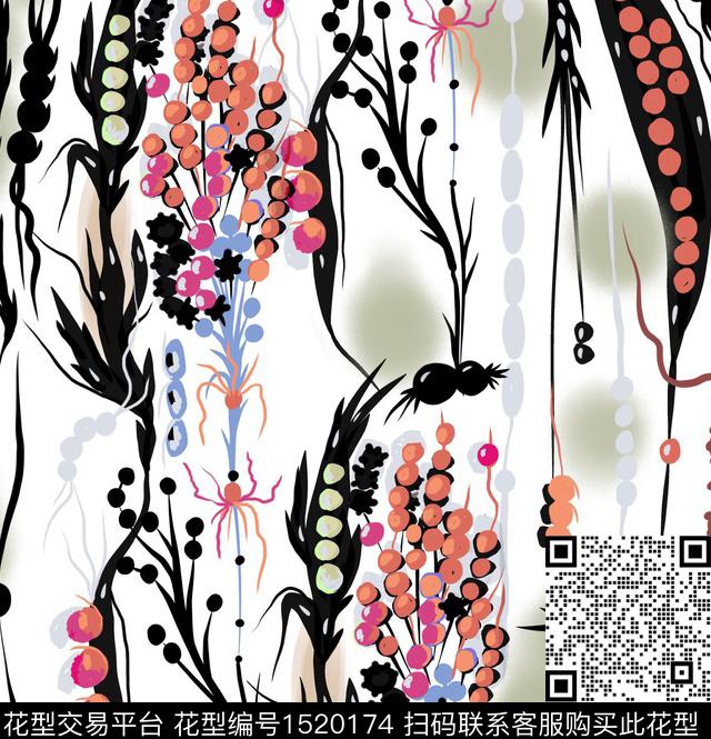 抽象花卉手绘花卉2023数码印花华亿平台下载（图片编号: 1520174） - 瓦栏（Walan）