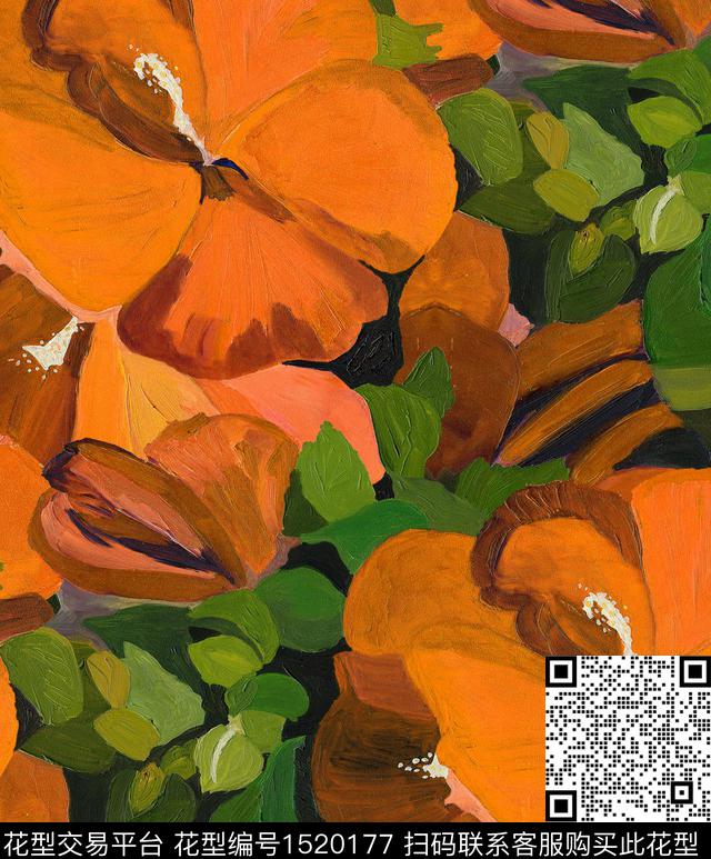 手绘花卉大花2023数码印花华亿平台下载（图片编号: 1520177） - 瓦栏（Walan）