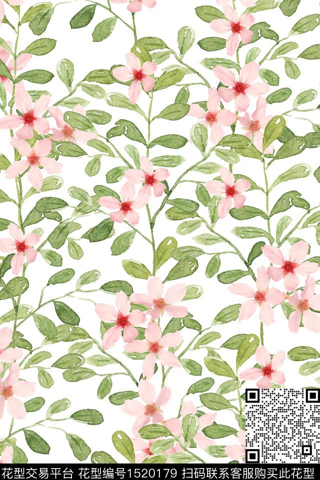绿植树叶清爽底花卉小碎花数码印花华亿平台下载（图片编号: 1520179） - 瓦栏（Walan）