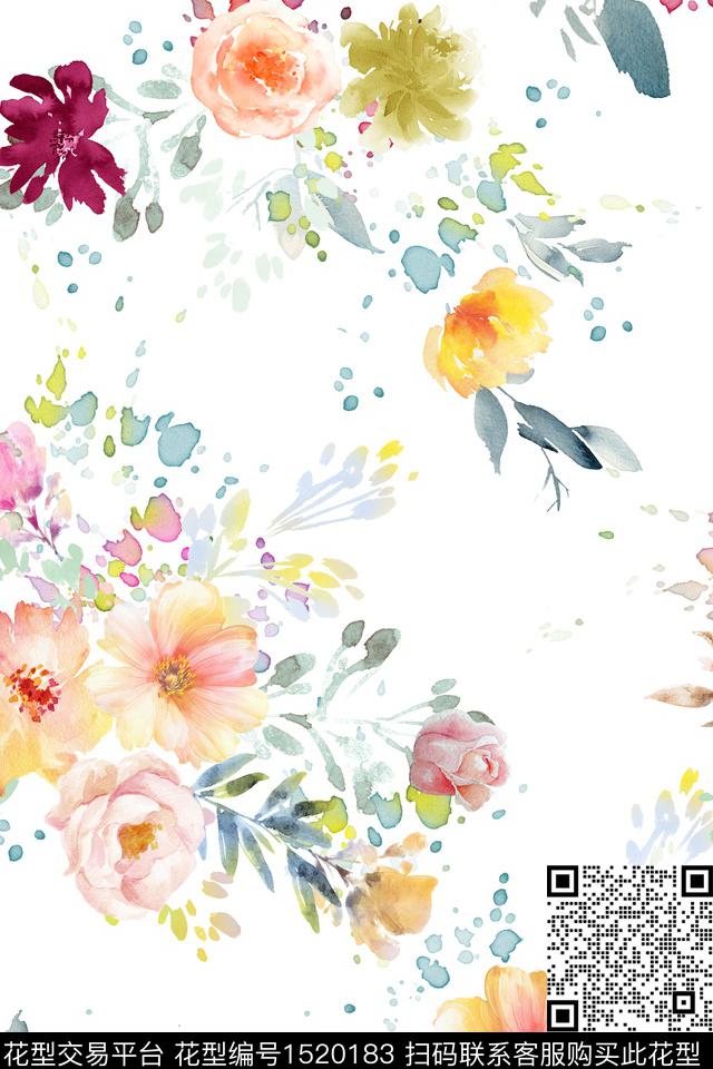 女装花卉大花数码印花华亿平台下载（图片编号: 1520183） - 瓦栏（Walan）