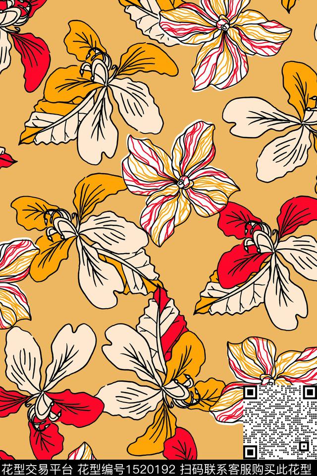 清爽花卉矢量年轻时尚传统印花华亿平台下载（图片编号: 1520192） - 瓦栏（Walan）