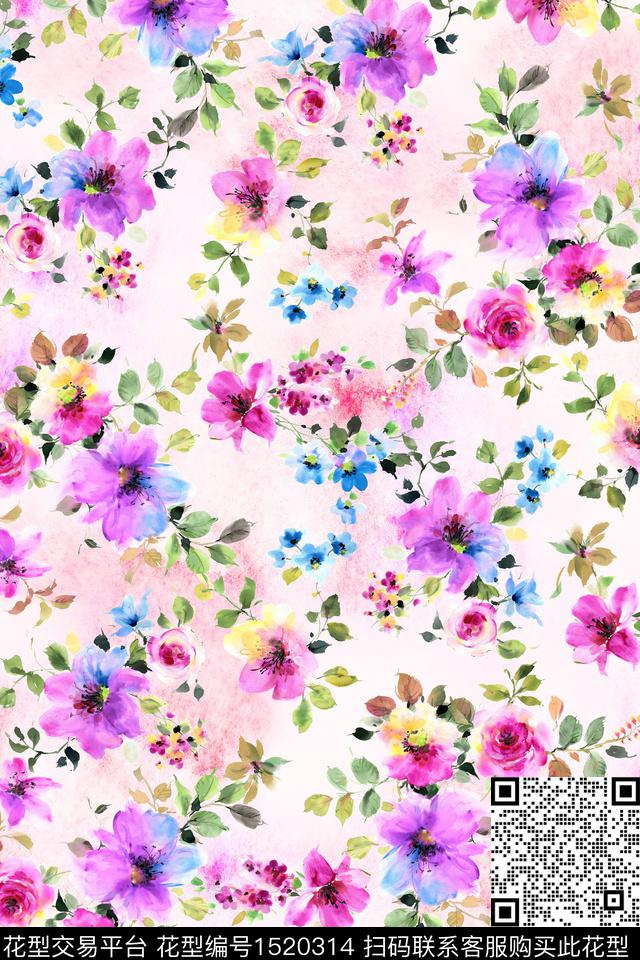 水彩花卉小碎花数码印花华亿平台下载（图片编号: 1520314） - 瓦栏（Walan）
