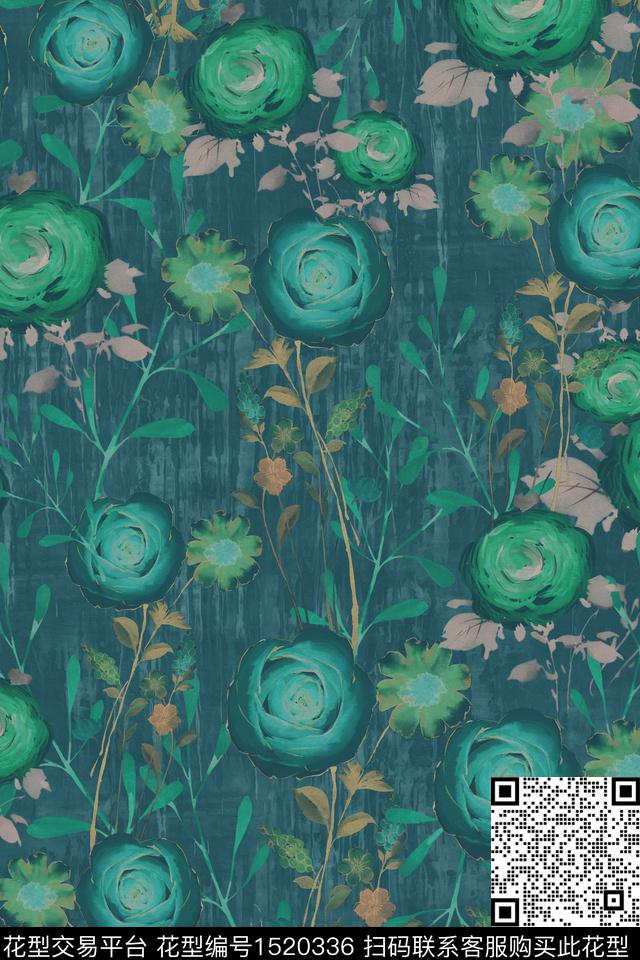女装花卉水彩花卉数码印花华亿平台下载（图片编号: 1520336） - 瓦栏（Walan）