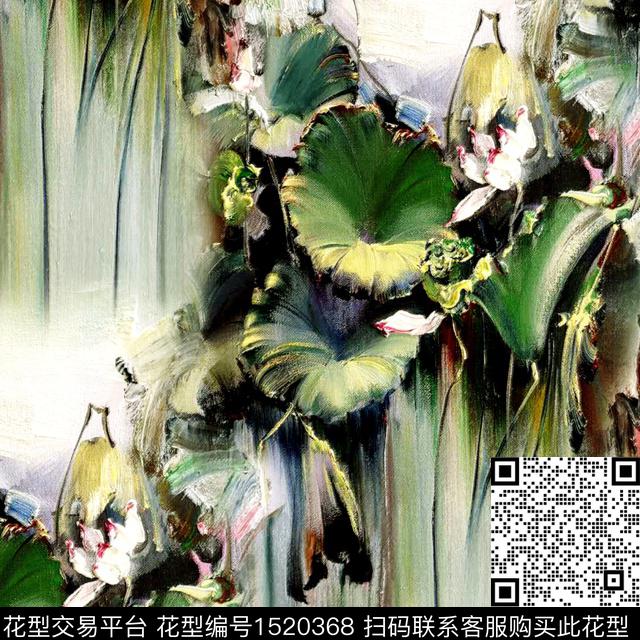 中老年荷花中国风数码印花华亿平台下载（图片编号: 1520368） - 瓦栏（Walan）