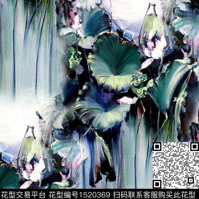中老年荷花中国风数码印花华亿平台下载（图片编号: 1520369） - 瓦栏（Walan）