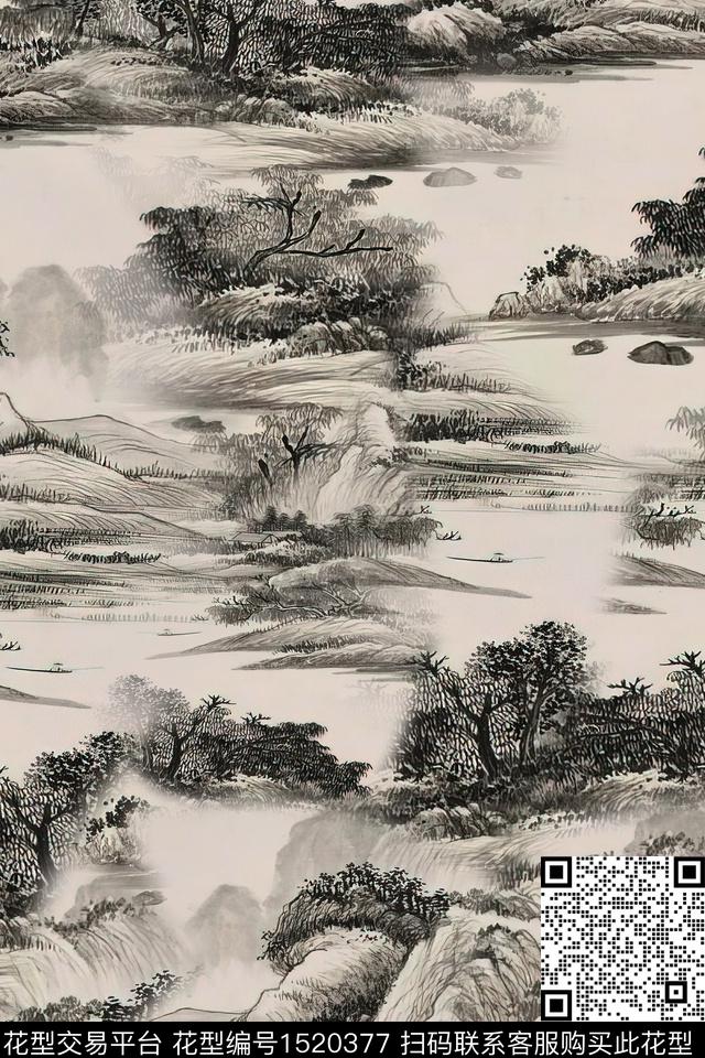 香云纱国画中老年数码印花华亿平台下载（图片编号: 1520377） - 瓦栏（Walan）