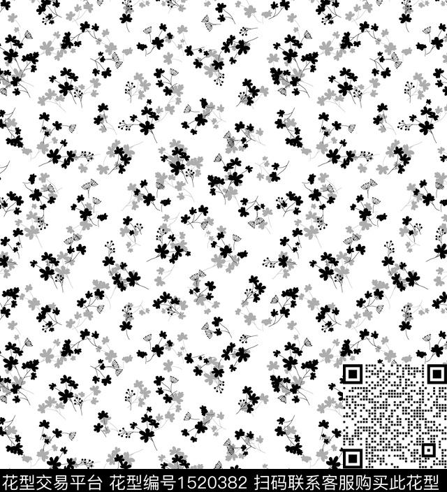 花卉小碎花黑白华亿平台数码印花华亿平台下载（图片编号: 1520382） - 瓦栏（Walan）