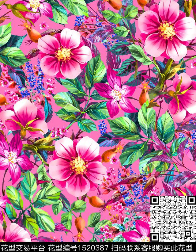 浪漫花卉花卉新款印花数码印花华亿平台下载（图片编号: 1520387） - 瓦栏（Walan）