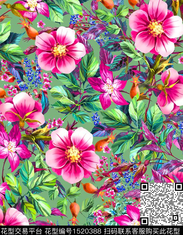 浪漫花卉花卉新款印花数码印花华亿平台下载（图片编号: 1520388） - 瓦栏（Walan）