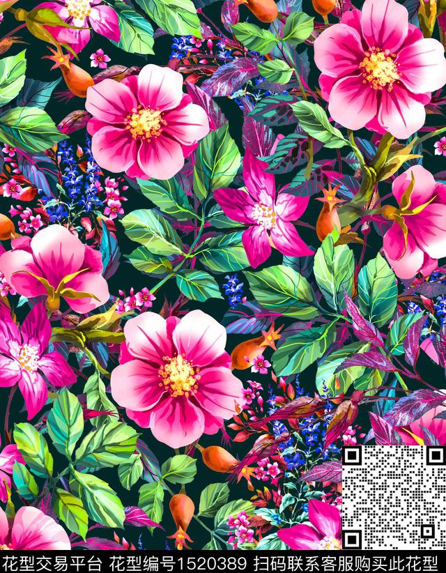 浪漫花卉花卉新款印花数码印花华亿平台下载（图片编号: 1520389） - 瓦栏（Walan）