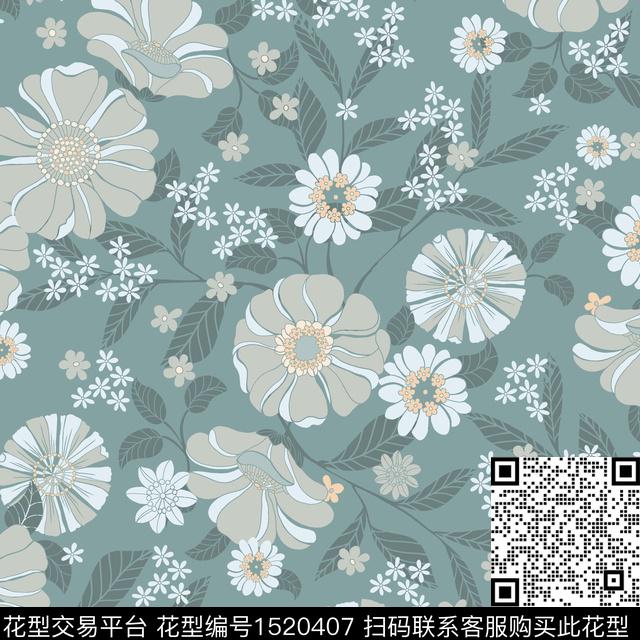 花卉手绘绿植树叶数码印花华亿平台下载（图片编号: 1520407） - 瓦栏（Walan）