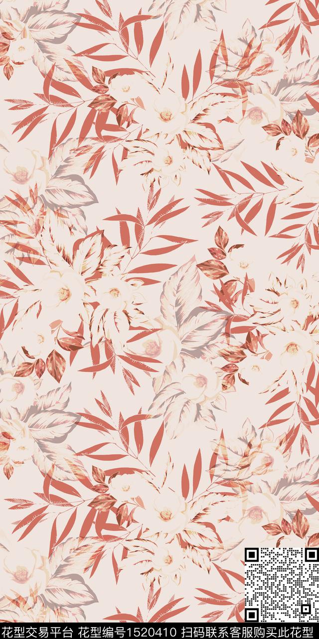 花卉手绘矢量数码印花华亿平台下载（图片编号: 1520410） - 瓦栏（Walan）