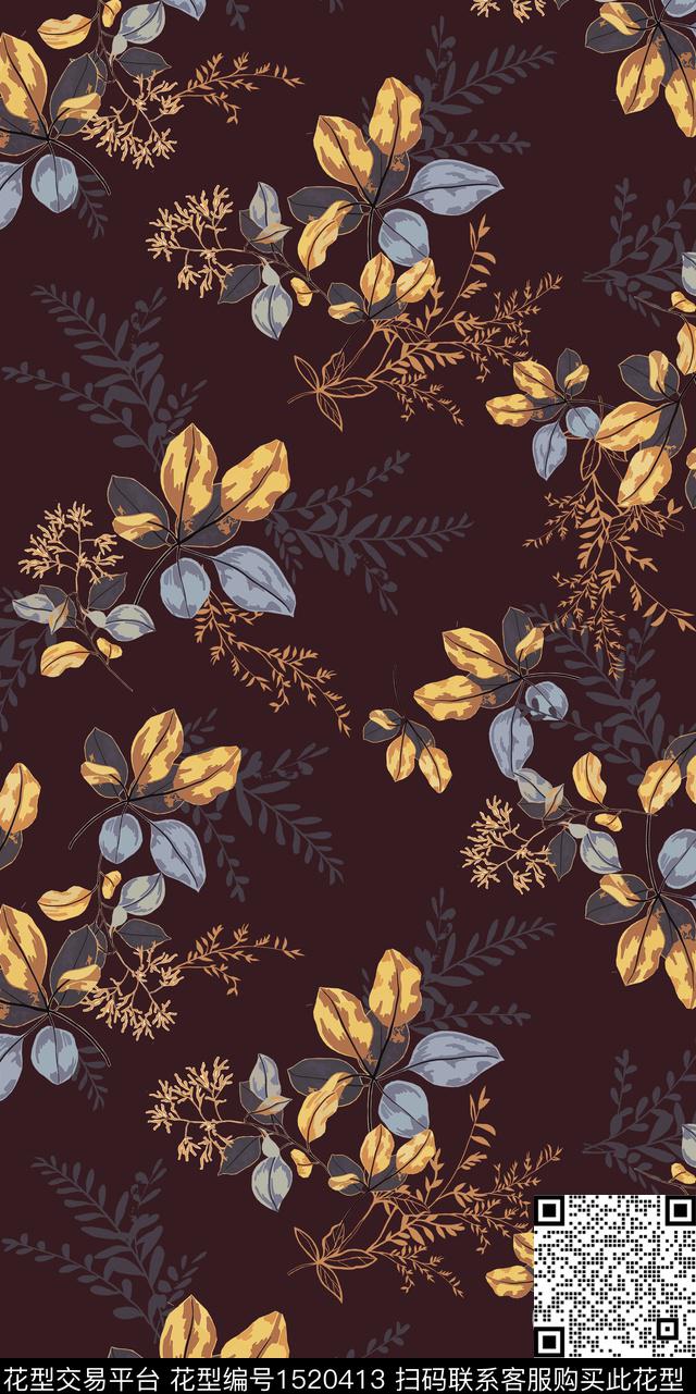 花卉绿植树叶复古数码印花华亿平台下载（图片编号: 1520413） - 瓦栏（Walan）
