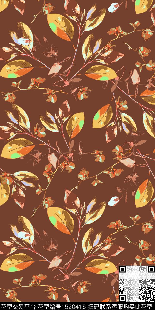 花卉手绘矢量数码印花华亿平台下载（图片编号: 1520415） - 瓦栏（Walan）