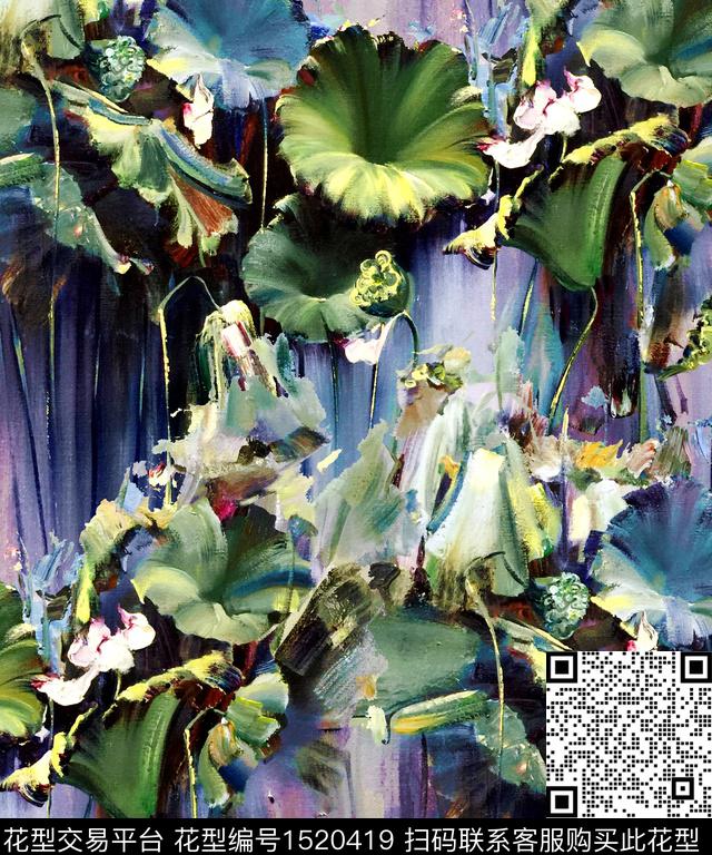 油画华亿平台荷花中国风数码印花华亿平台下载（图片编号: 1520419） - 瓦栏（Walan）