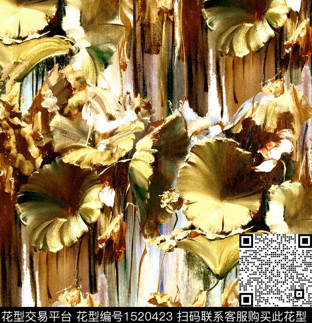 油画华亿平台荷花国画数码印花华亿平台下载（图片编号: 1520423） - 瓦栏（Walan）