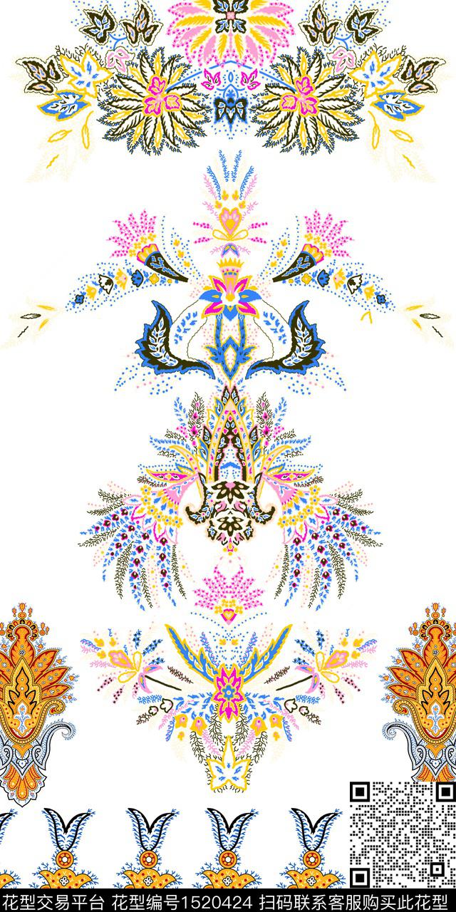 定位花几何民族风数码印花华亿平台下载（图片编号: 1520424） - 瓦栏（Walan）