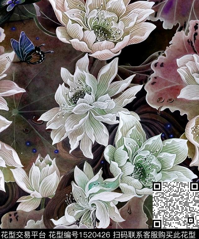 油画华亿平台荷花国画数码印花华亿平台下载（图片编号: 1520426） - 瓦栏（Walan）
