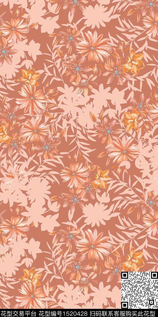 复古花卉绿植树叶数码印花华亿平台下载（图片编号: 1520428） - 瓦栏（Walan）